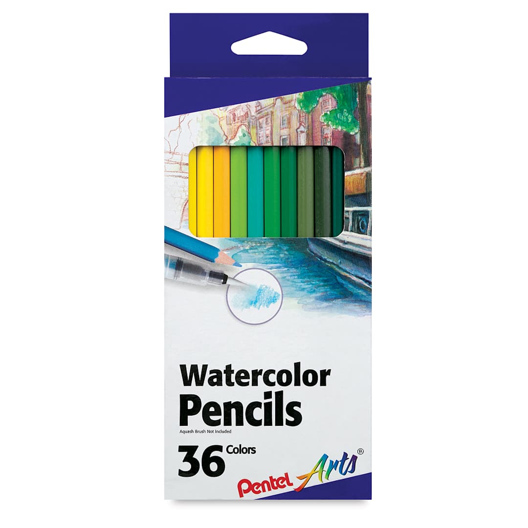 Open in modal - Pentel Arts Watercolor Colored Pencils - Front of package of 36 shown