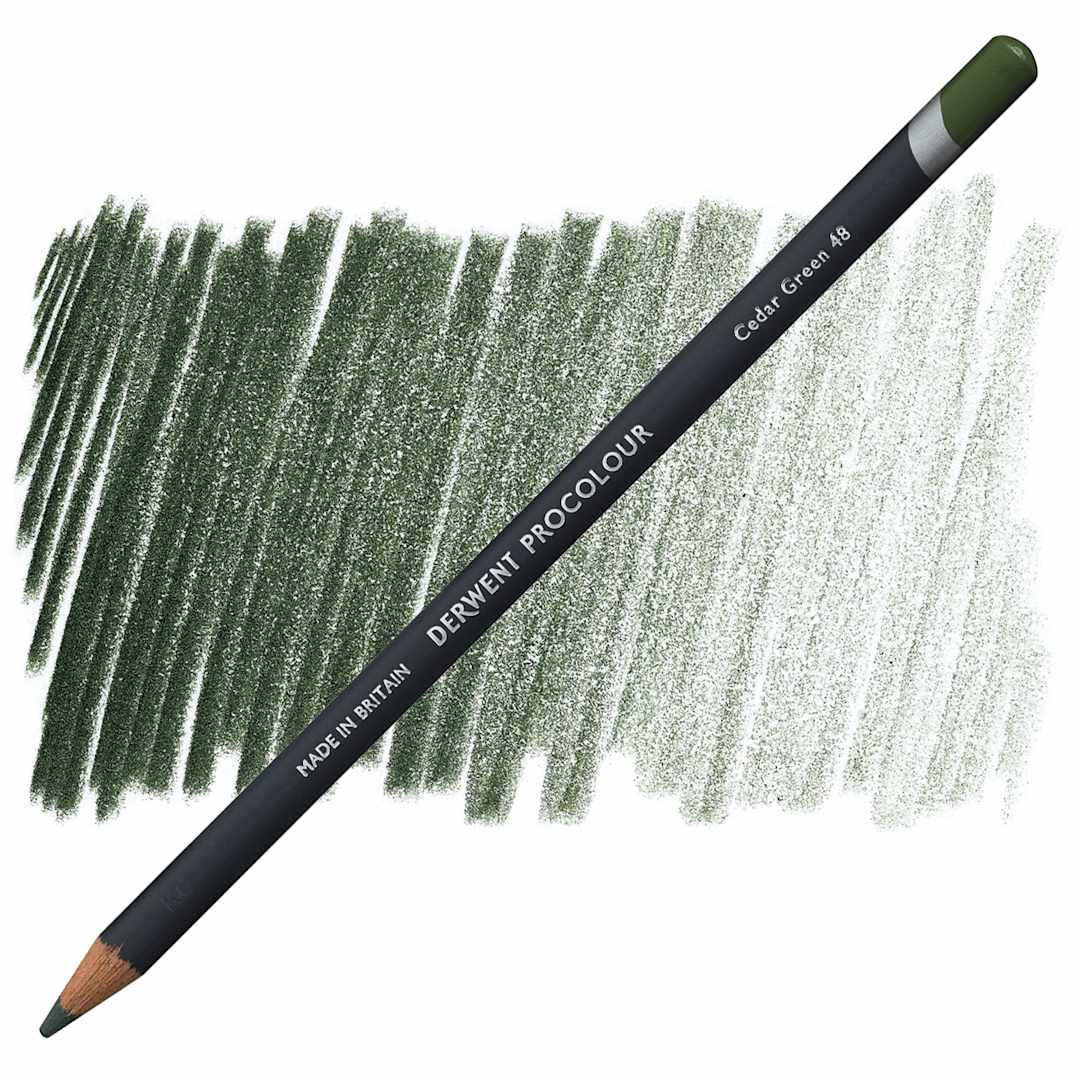 Open in modal - Derwent ProColour Colored Pencil - Cedar Green pencil and swatch
