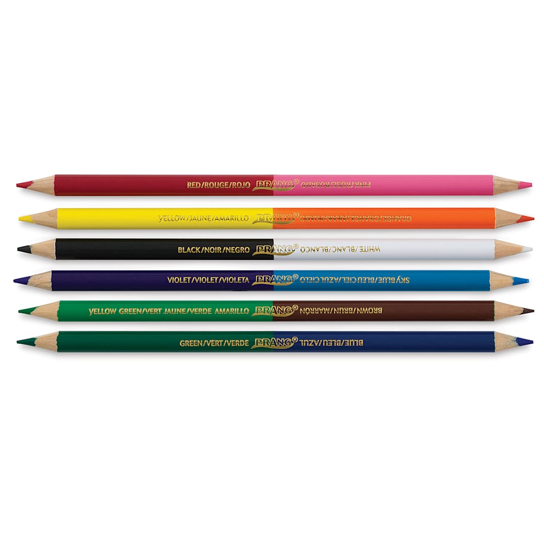 Open in modal - Prang Duo-Color Colored Pencils - Six dual tipped pencils showing 12 colors stacked horizontally