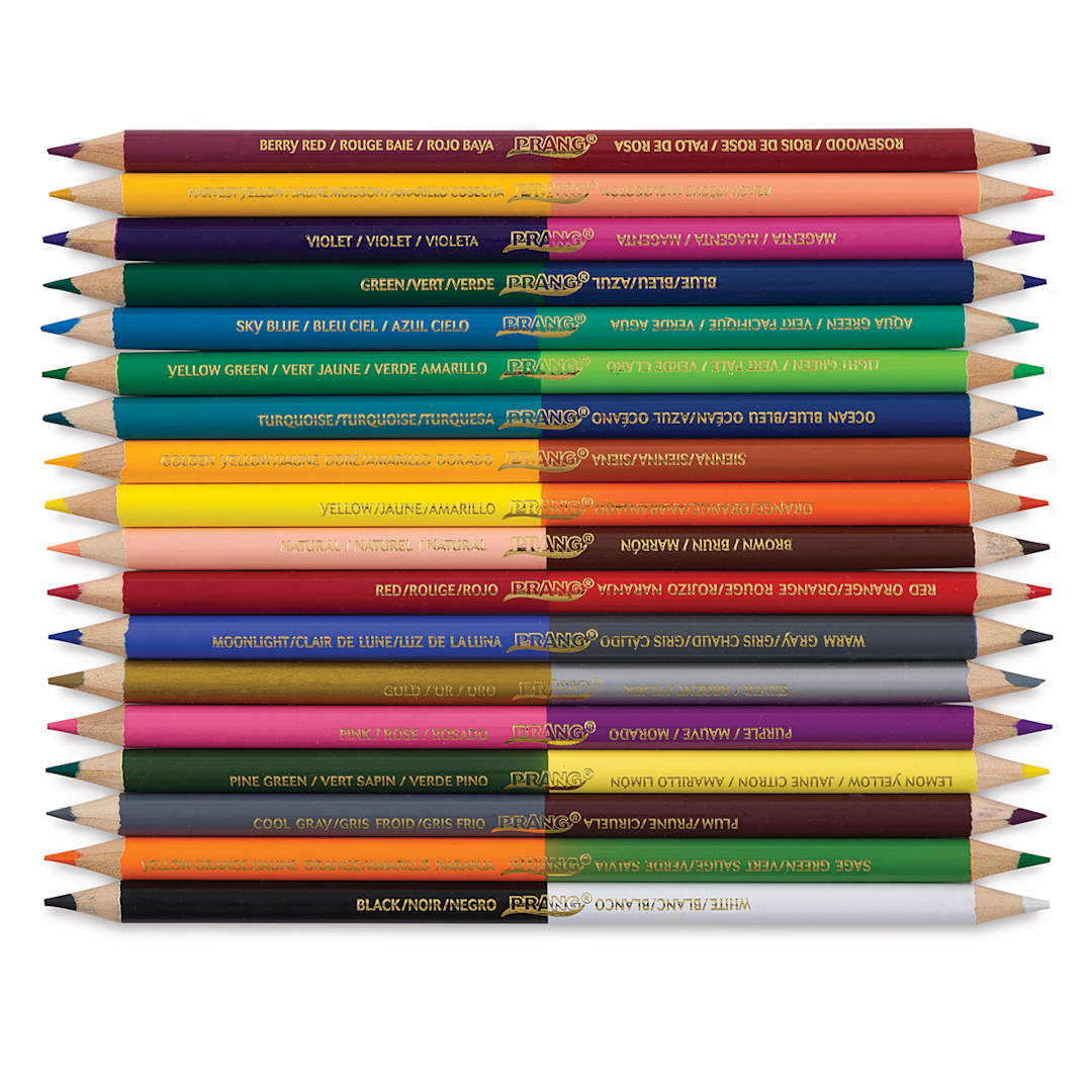 Open in modal - Prang Duo-Color Colored Pencils - 18 dual tipped pencils showing 36 colors stacked horizontally