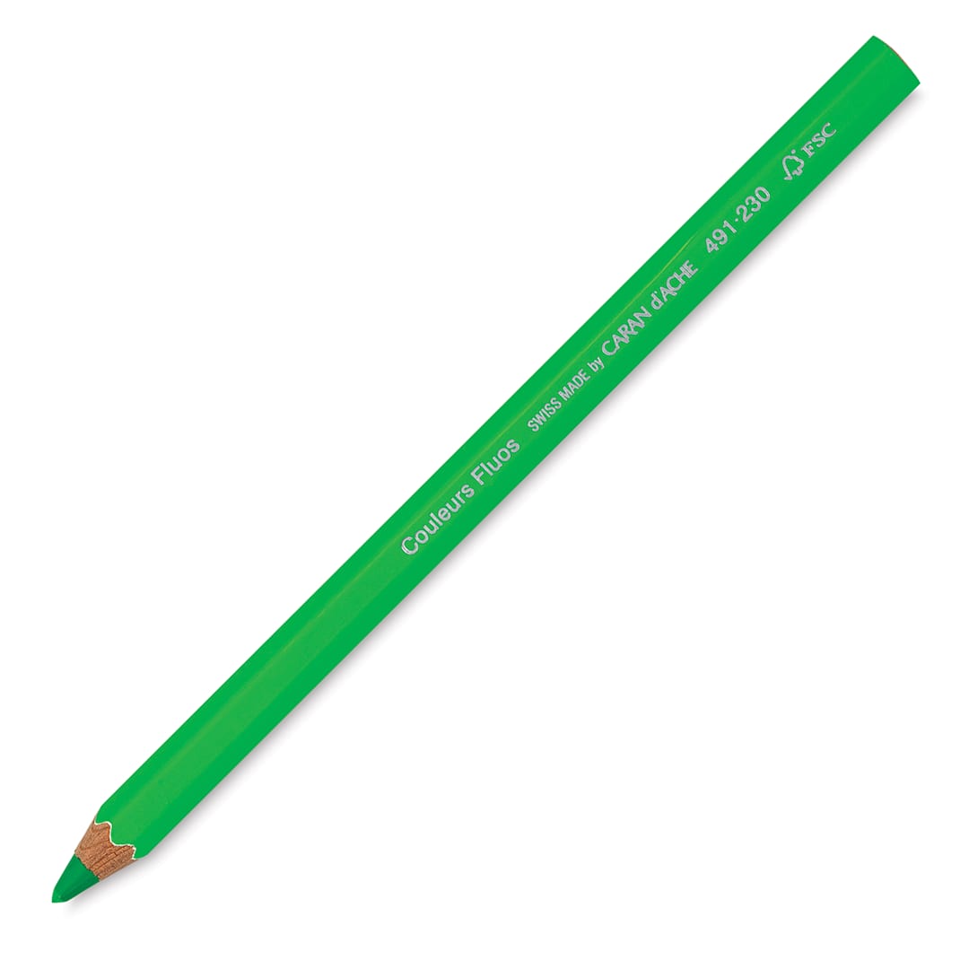 Open in modal - Caran d'Ache Colorblock Maxi Fluo Colored Pencils - Angled view of Fluorescent Green pencil
