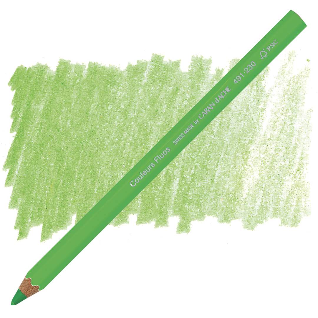 Open in modal - Caran d'Ache Colorblock Maxi Fluo Colored Pencil - Fluorescent Green pencil and swatch