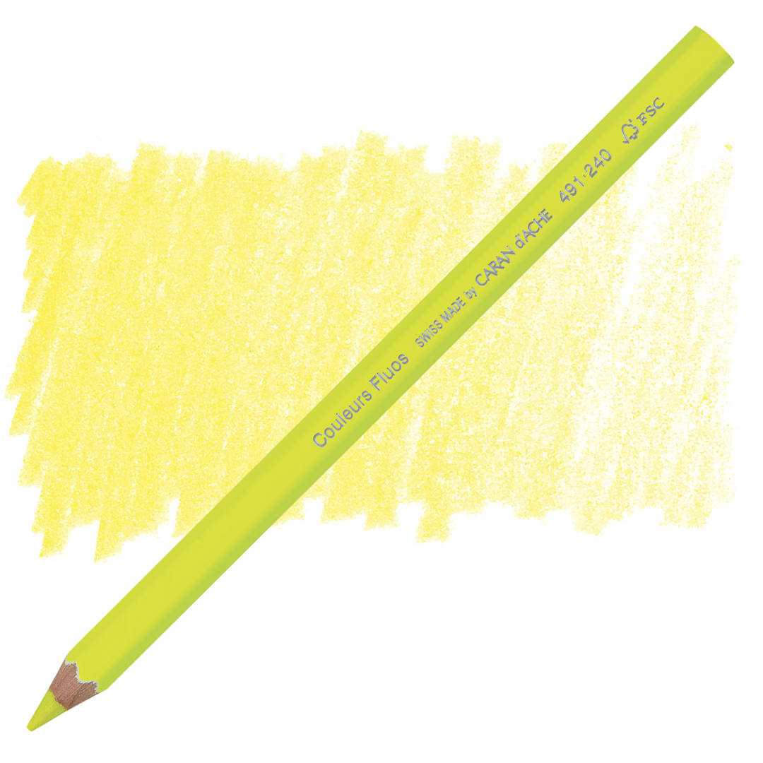 Open in modal - Caran d'Ache Colorblock Maxi Fluo Colored Pencil - Fluorescent Yellow pencil and swatch