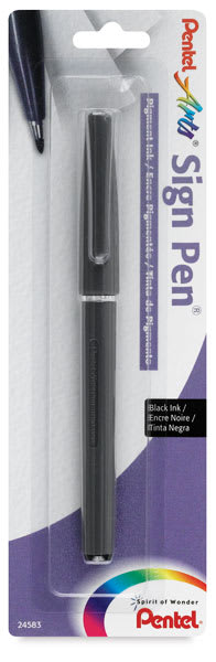 Open in modal - Pentel Arts Sign Pens - Front of blister package of Black Fiber Tip Pen
