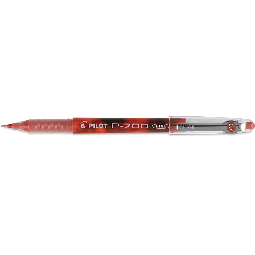 Open in modal - Pilot P-500/P-700 Gel Rollers - Red pen shown horizontally and uncapped
