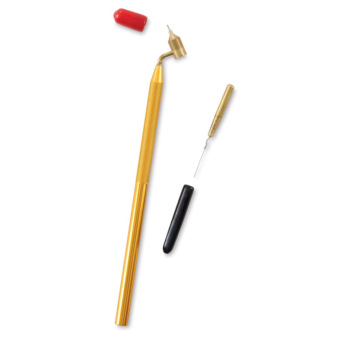 Open in modal - Kingart Painting Pens - Single pen with cap removed and ink well adjacent
