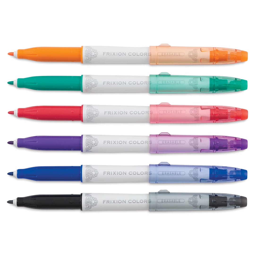 Open in modal - Pilot Frixion Colors Marker Pen Sets - 6 pc Set of Primary colors, uncapped and horizontal