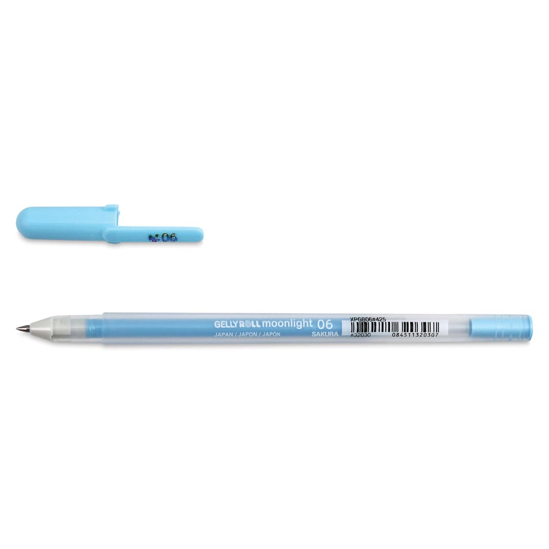 Open in modal - Sakura Gelly Roll Moonlight Pen - Sky Blue, Fine Point with cap off