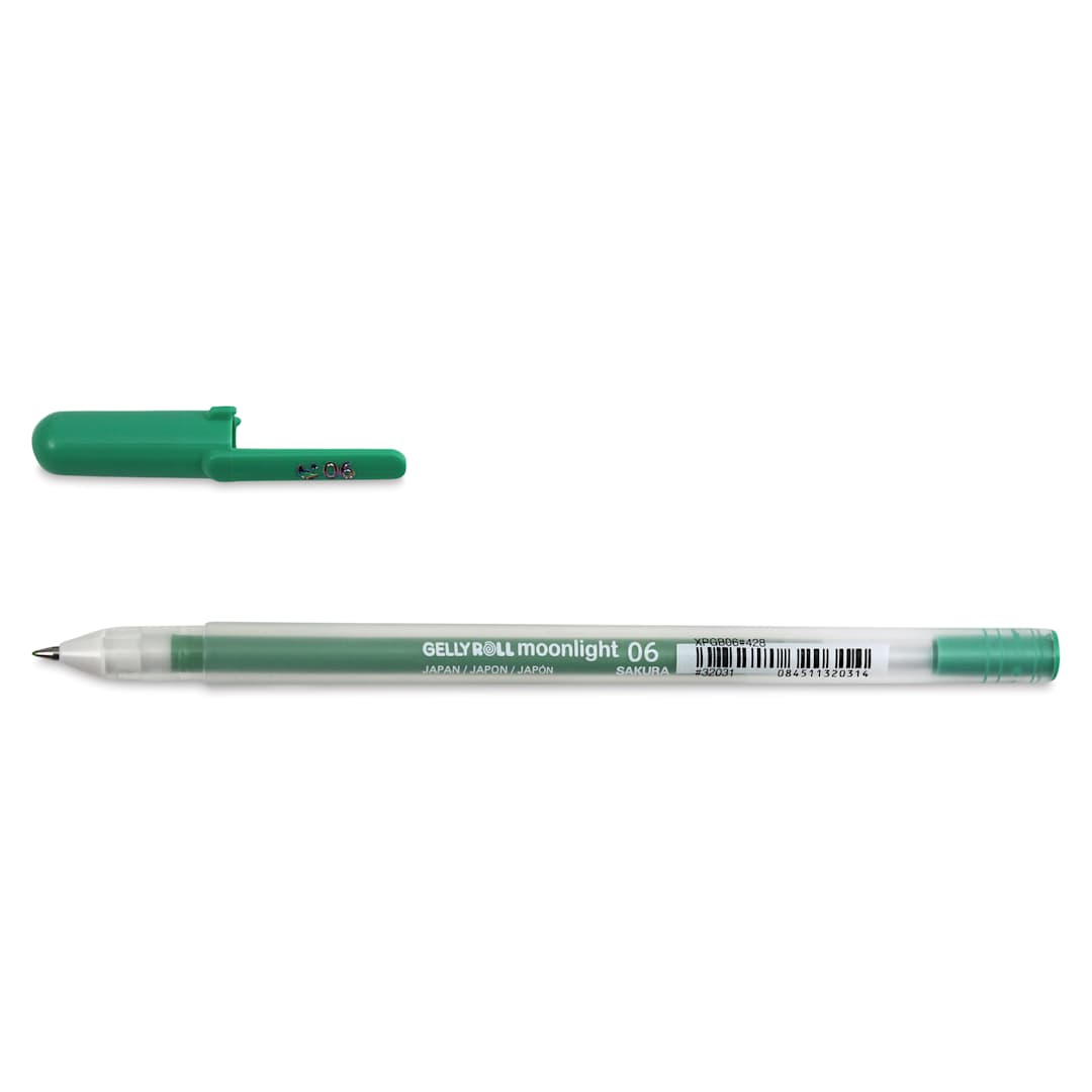 Open in modal - Sakura Gelly Roll Moonlight Pen - Leaf Green, Fine Point with cap off