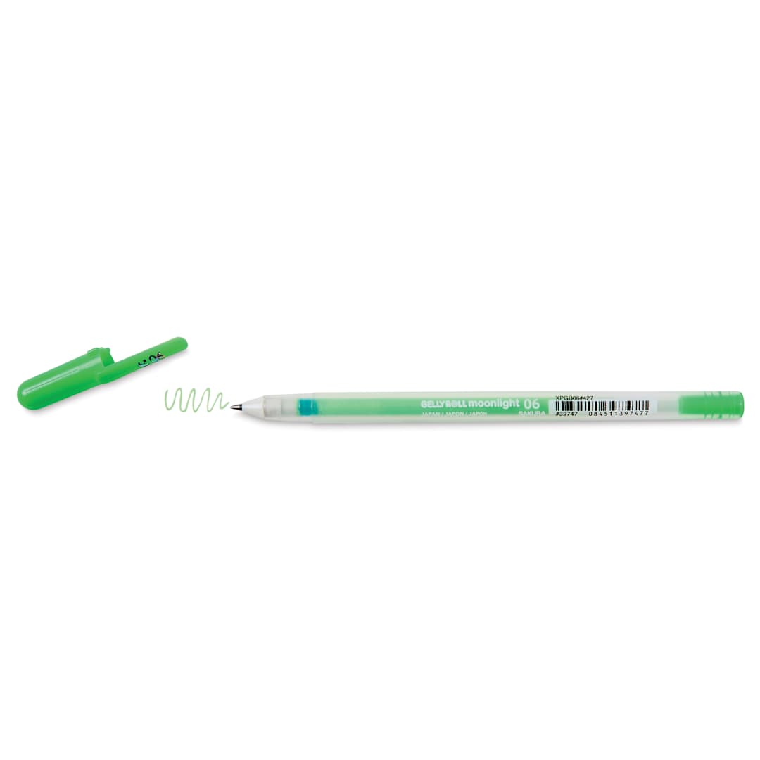 Open in modal - Sakura Gelly Roll Moonlight Pen - Fluorescent Green, Fine Point with cap off