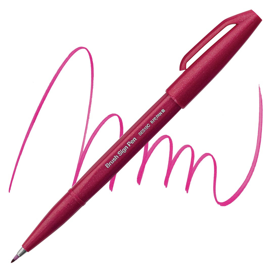 Open in modal - Pentel Arts Brush Tip Sign Pen - Burgundy pen and swatch