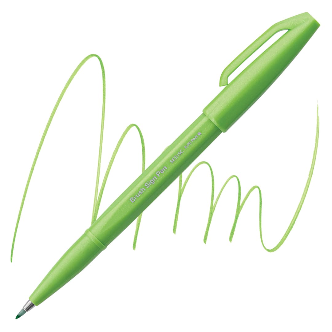 Open in modal - Pentel Arts Brush Tip Sign Pen - Light Green pen and swatch