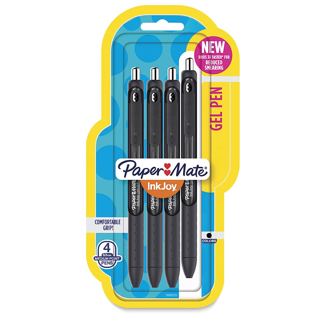 Open in modal - Paper Mate Inkjoy Retractable Gel Pens - Black, 0.7 mm, Pkg of 4, front of the packaging