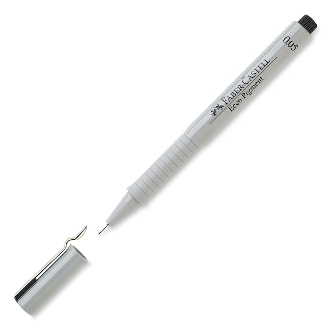 Open in modal - Faber-Castell Ecco Pigment Pens - Single angled pen shown uncapped