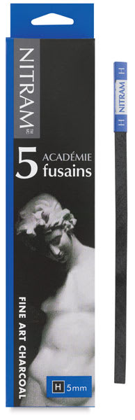 Open in modal - Nitram H Academie Fusains Charcoal -Hard, Front of package of 5 shown with one baton