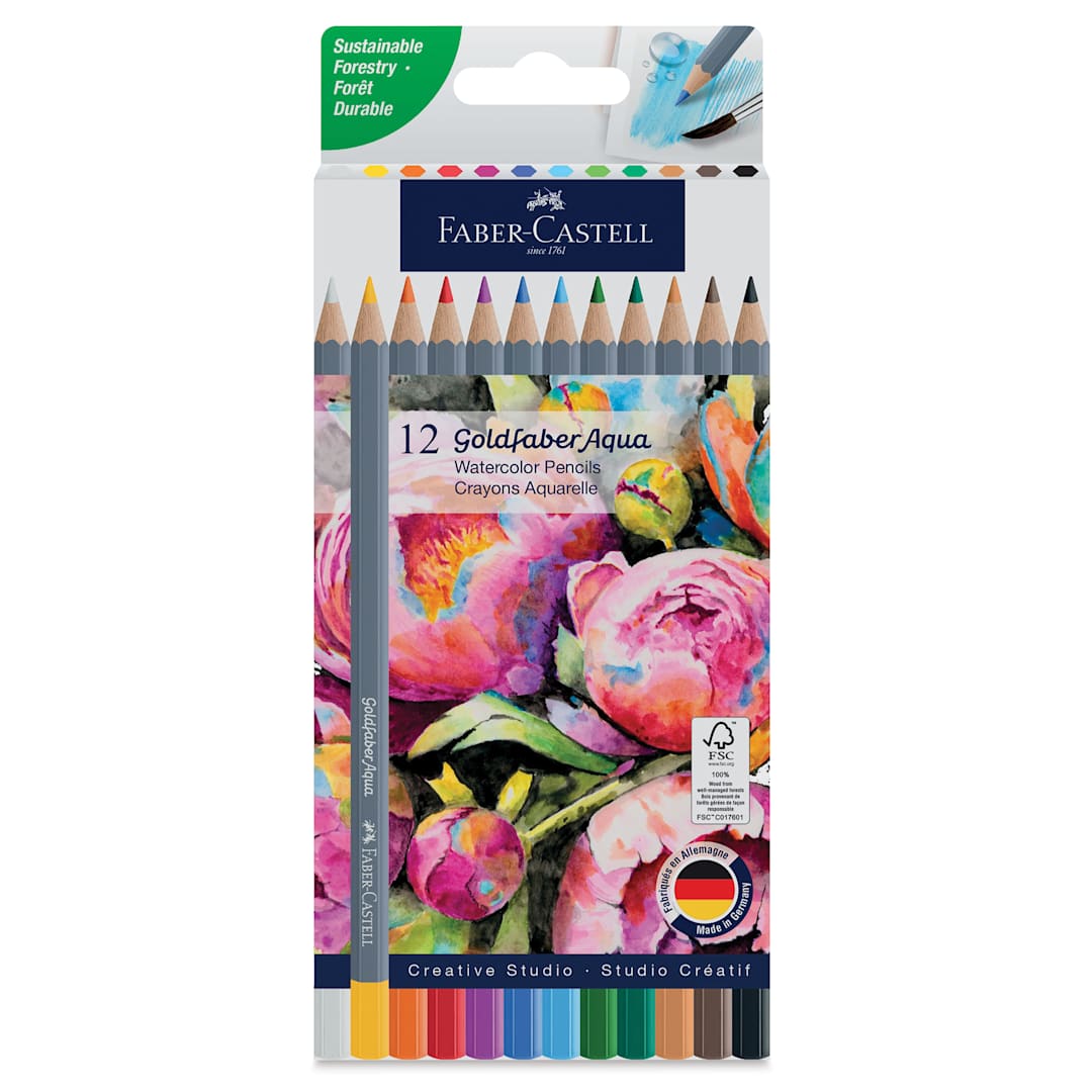 Open in modal - Faber Castell Goldfaber Aqua Watercolor Pencils - Set of 12, Assorted Colors, front of packaging