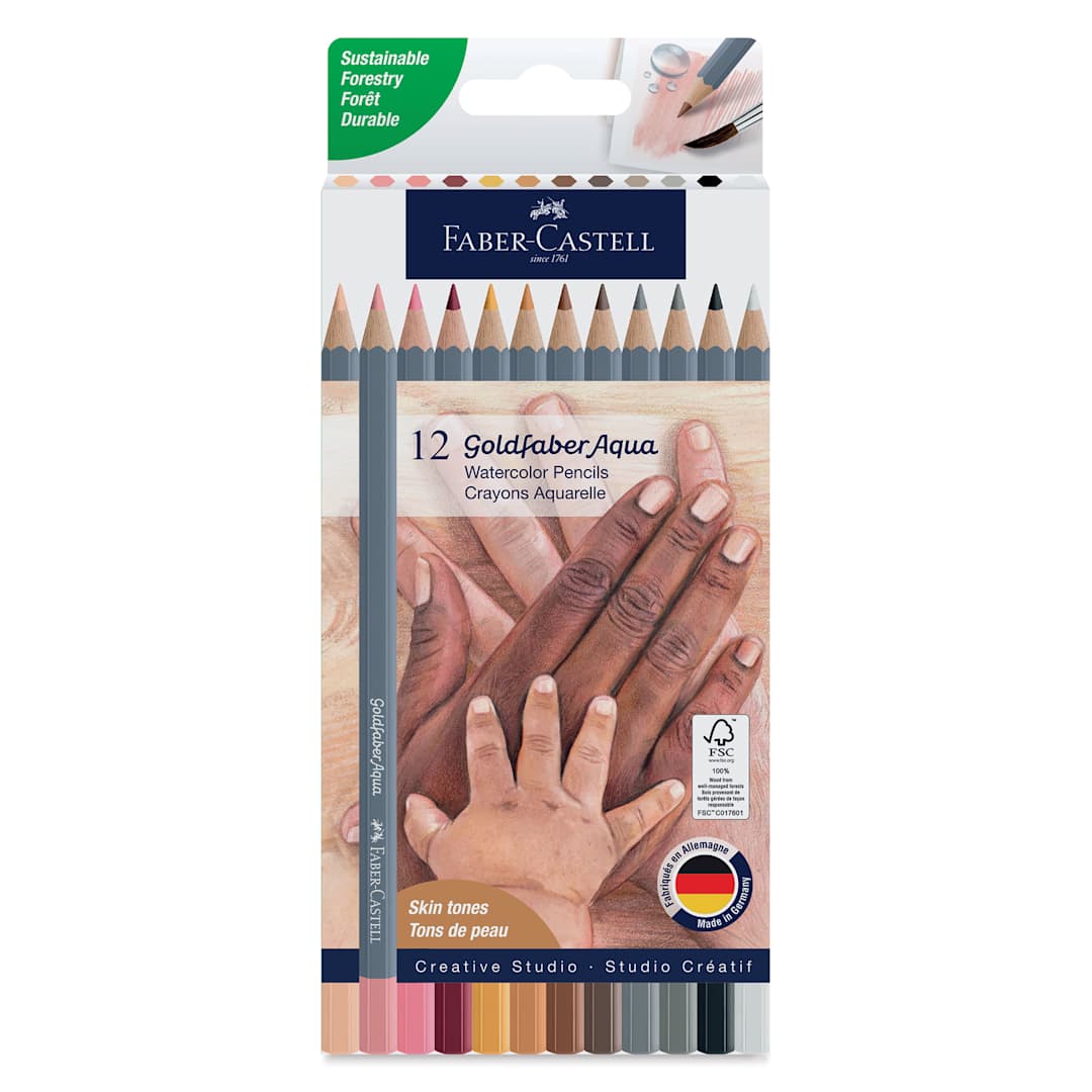 Open in modal - Faber Castell Goldfaber Aqua Watercolor Pencils - Set of 12, Skin Tones, front of packaging