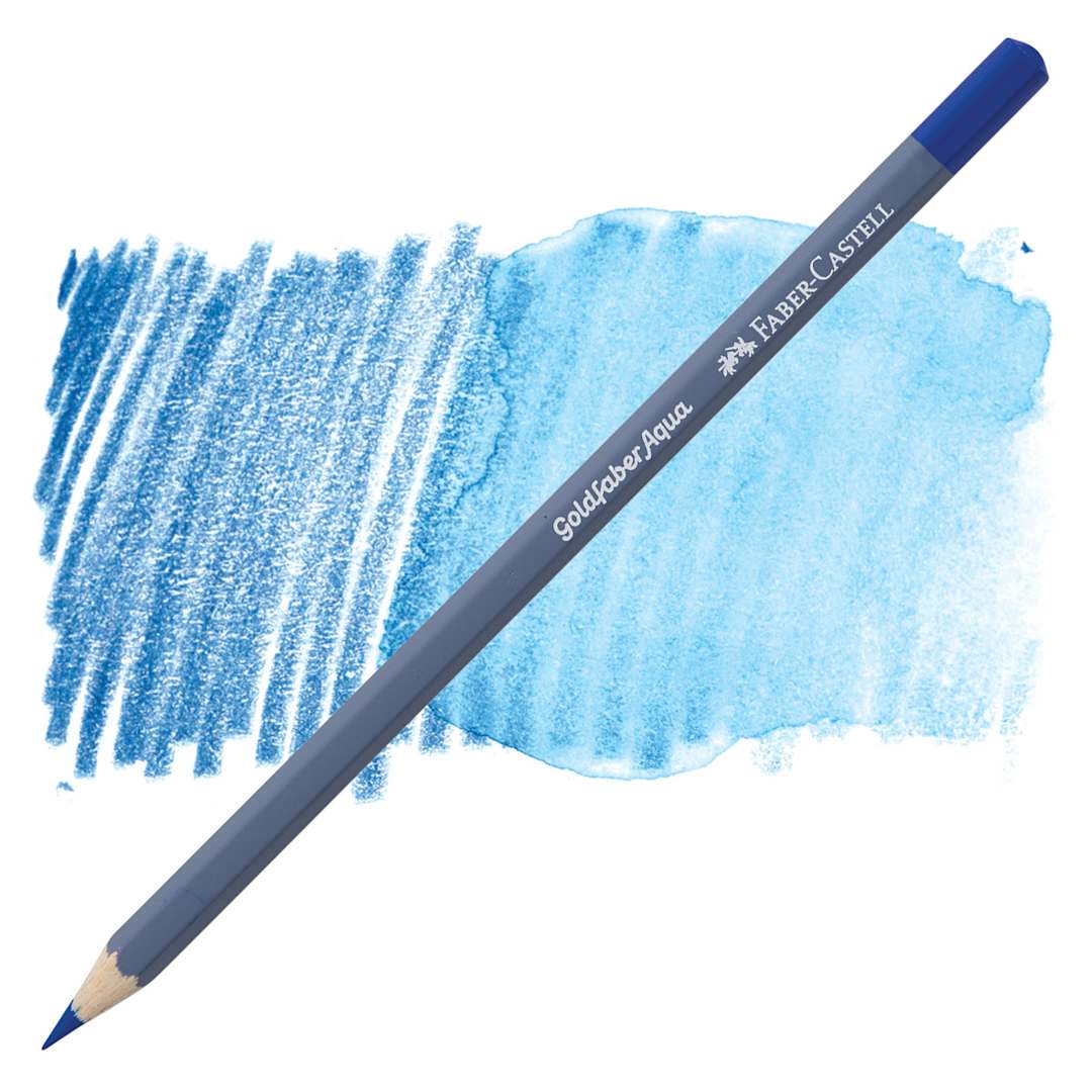 Open in modal - Faber Castell Goldfaber Aqua Watercolor Pencil - Cobalt Blue 143 pencil and swatch