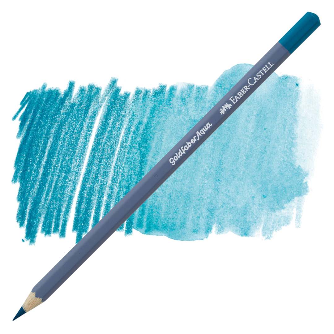 Open in modal - Faber Castell Goldfaber Aqua Watercolor Pencil - Cobalt Turquoise 153 pencil and swatch