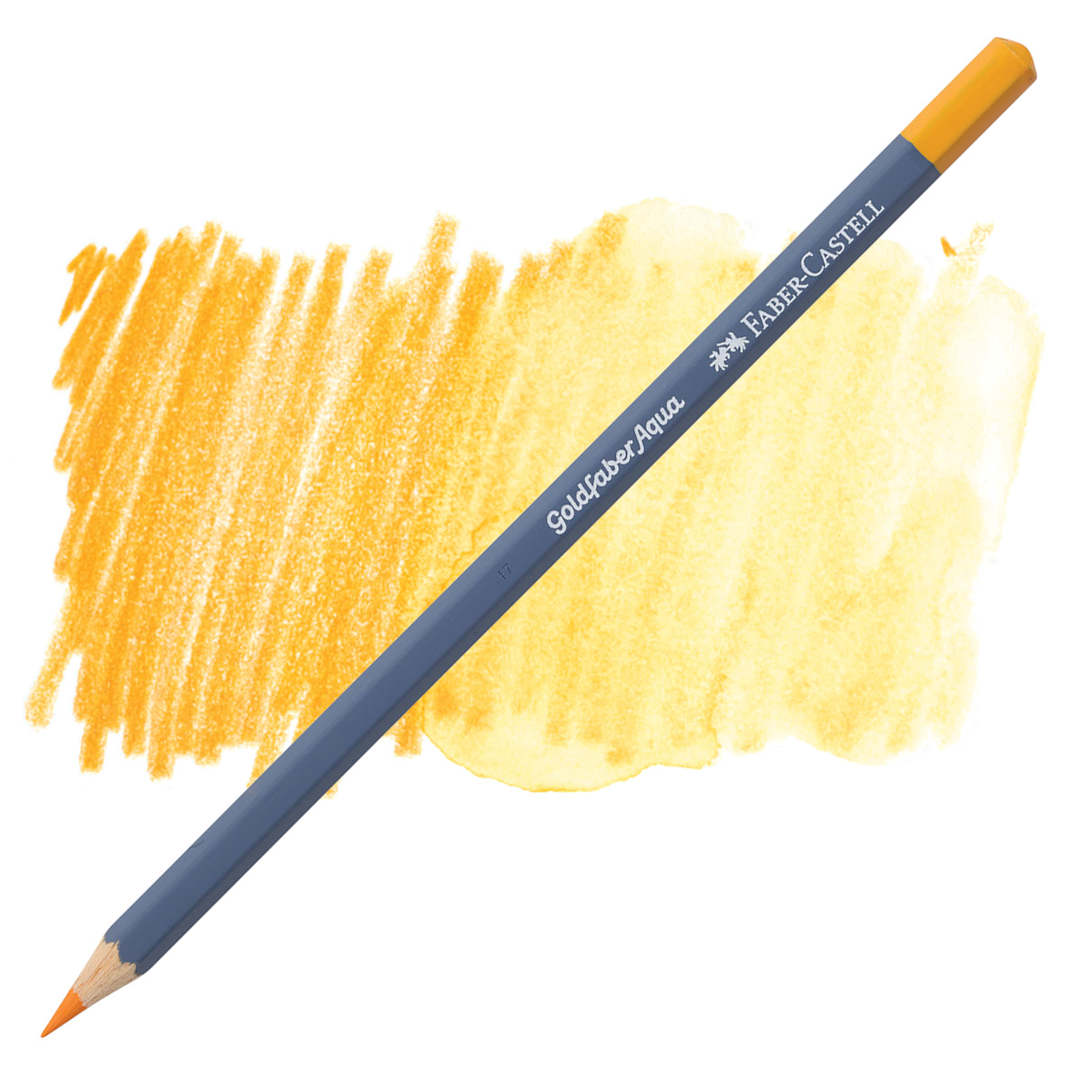 Open in modal - Faber Castell Goldfaber Aqua Watercolor Pencil - Dark Chrome Yellow 109 pencil and swatch