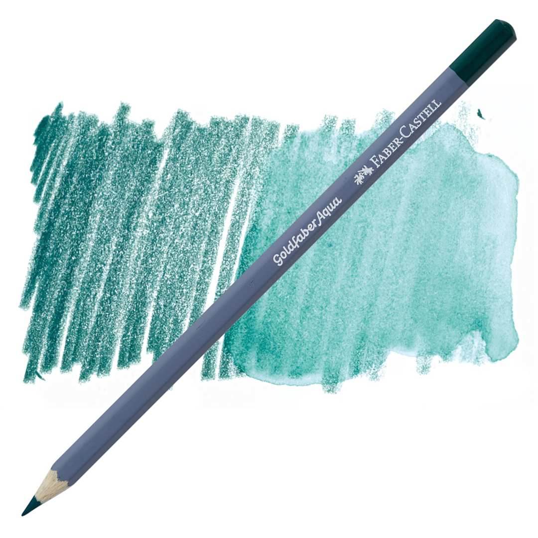 Open in modal - Faber Castell Goldfaber Aqua Watercolor Pencil - Deep Cobalt Green 158 pencil and swatch