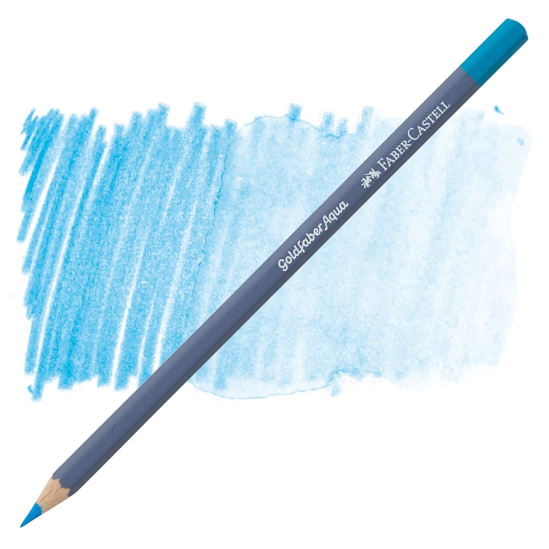 Open in modal - Faber Castell Goldfaber Aqua Watercolor Pencil - Light Blue 147 pencil and swatch