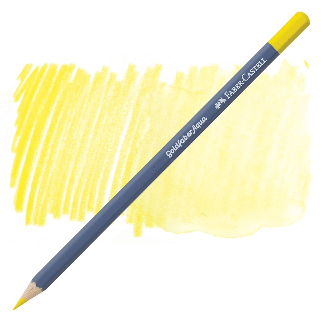 Open in modal - Faber Castell Goldfaber Aqua Watercolor Pencil - Light Cadmium Yellow 105 pencil and swatch