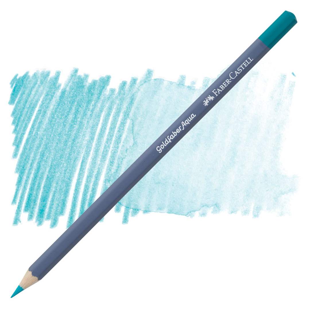 Open in modal - Faber Castell Goldfaber Aqua Watercolor Pencil - Light Cobalt Turquoise 154 pencil and swatch