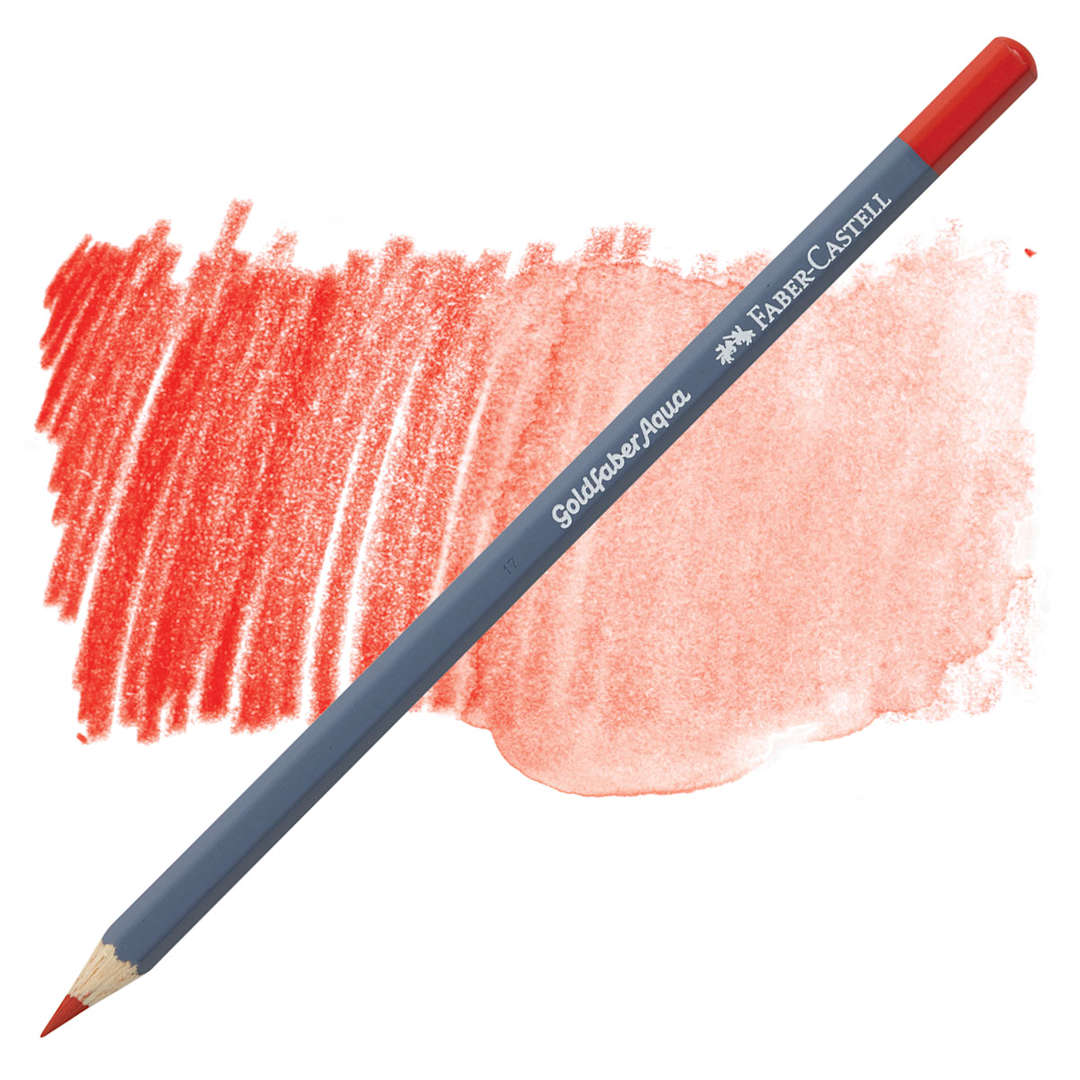 Open in modal - Faber Castell Goldfaber Aqua Watercolor Pencil - Scarlet Red 118 pencil and swatch