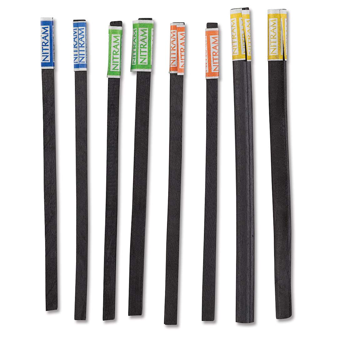 Open in modal - Nitram Stylus and Soft Charcoal Sticks - Set of 8 Charcoal sticks labeled shown upright