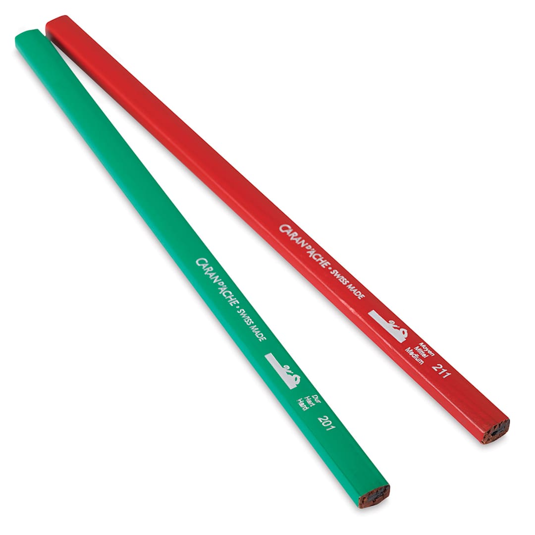 Open in modal - Caran D 'Ache Carpenter Pencils - Red and Green pencils at angle