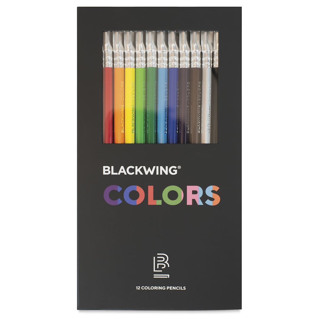 Open in modal - Blackwing Colors Coloring Pencils - Set of 12 w/ Erasers - front of packaging