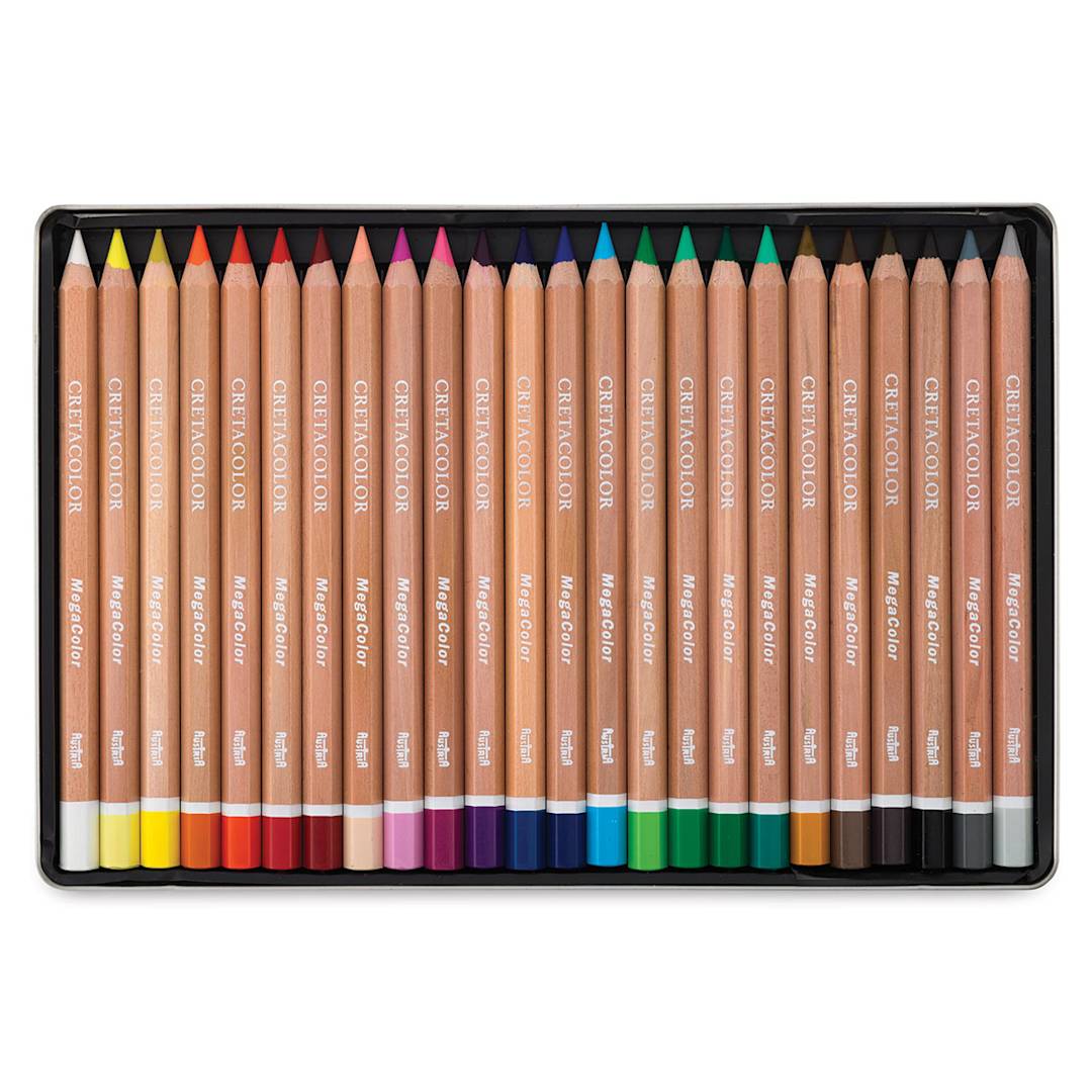 Open in modal - Cretacolor Mega Colored Pencil Sets - Components of 24 pc Set shown in storage tray
