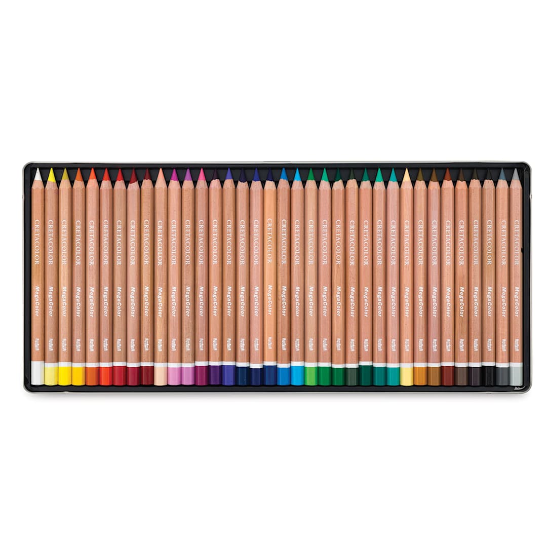 Open in modal - Cretacolor Mega Colored Pencil Sets - Components of 36 pc Set shown in storage tray
