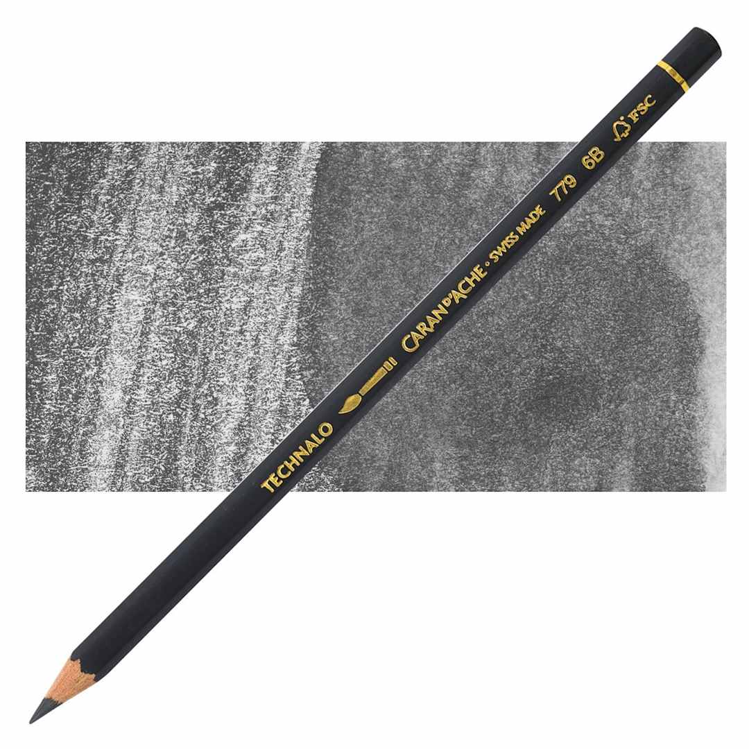 Open in modal - Caran d'Ache Technalo Water Soluble Graphite Pencil - 6B pencil and swatch