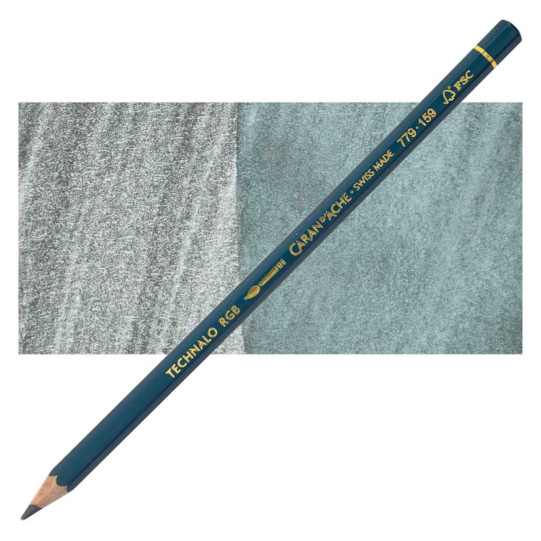Open in modal - Caran d’Ache Technalo Water Soluble Colored Graphite Pencil - Blue pencil and swatch