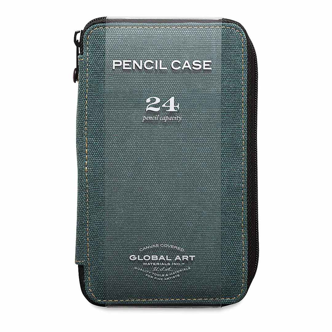 Open in modal - Speedball Canvas Pencil Case - Steel Blue, for 24 Pencils, front of the packaging sleeve