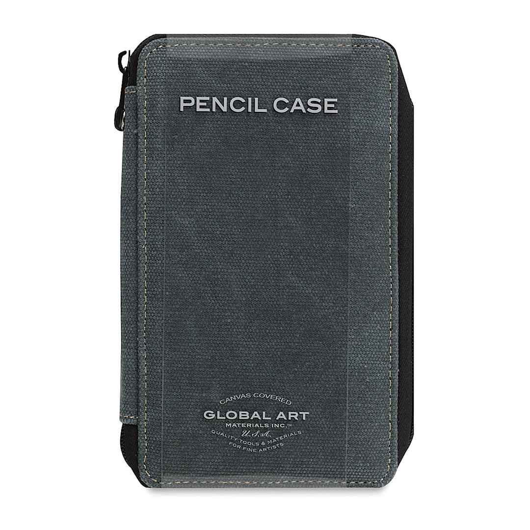 Open in modal - Speedball Canvas Pencil Case - Steel Blue, for 48 Pencils, front oft he packaging sleeve