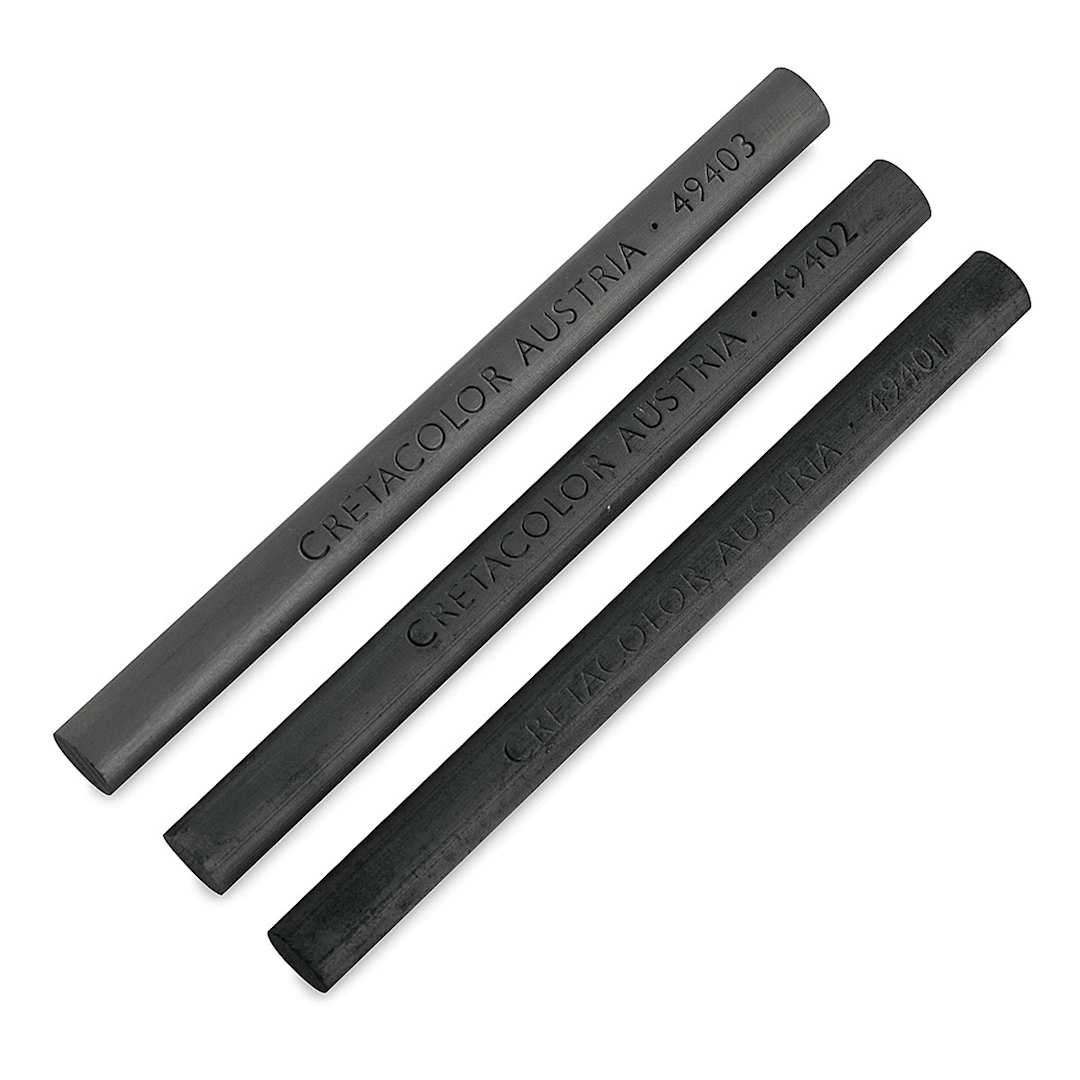 Open in modal - Compressed Charcoal - 3 Charcoal sticks shown at angle