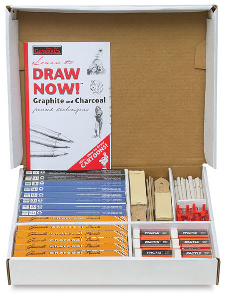 Open in modal - Sketchmate Classroom Art Pack - Open pack showing 250 different drawing supplies