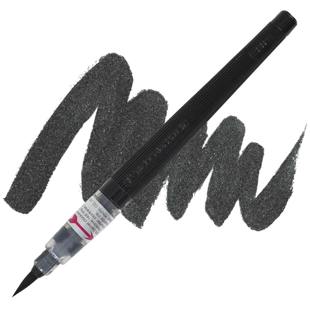 Open in modal - Pentel Arts Water-Based Color Brush Pen - Black pen and swatch