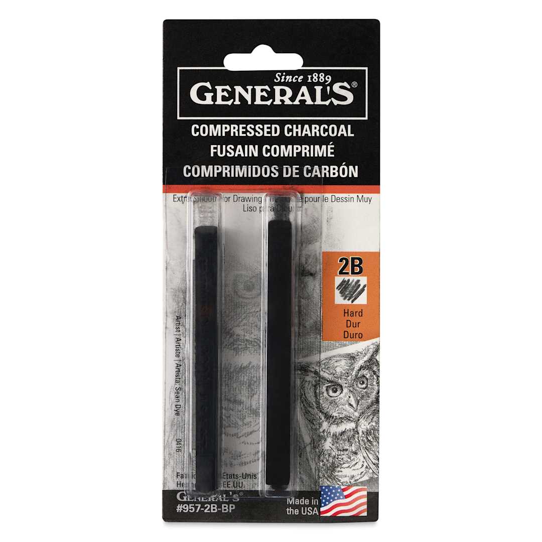 Open in modal - General's Compressed Charcoal - 2B, Pkg of 2, front of the packaging