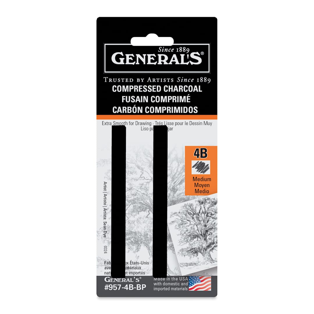 Open in modal - General's Compressed Charcoal - 4B, Pkg of 2, front of the packaging