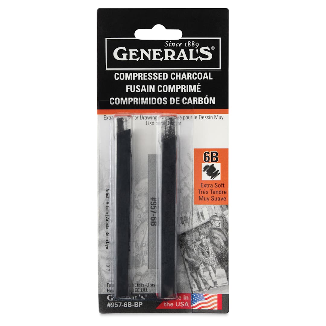 Open in modal - General's Compressed Charcoal - 6B, Pkg of 2, front of the packaging