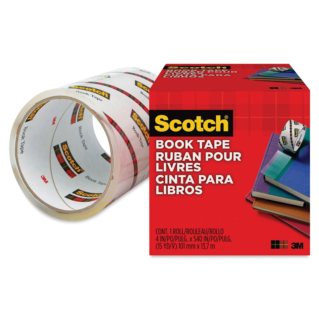 Open in modal - Scotch Book Tape - 4" x 15 Yards, roll shown next to packaging