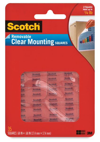 Open in modal - Scotch Removable Clear Mounting Squares - Front of package of 35 squares