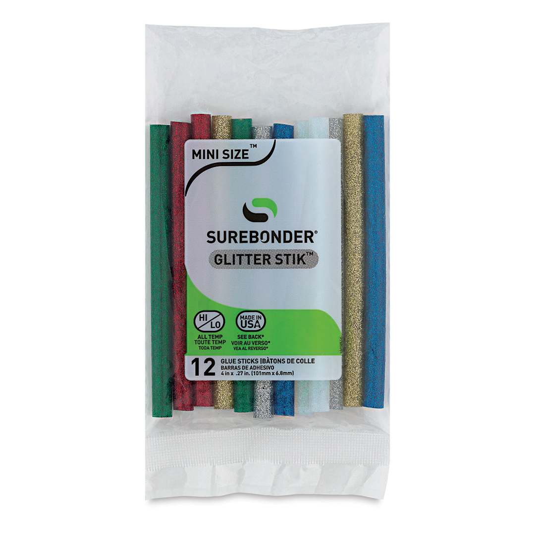Open in modal - Surebonder All-Temp Mini Glitter Glue Sticks - Front of 12 pc package shown
