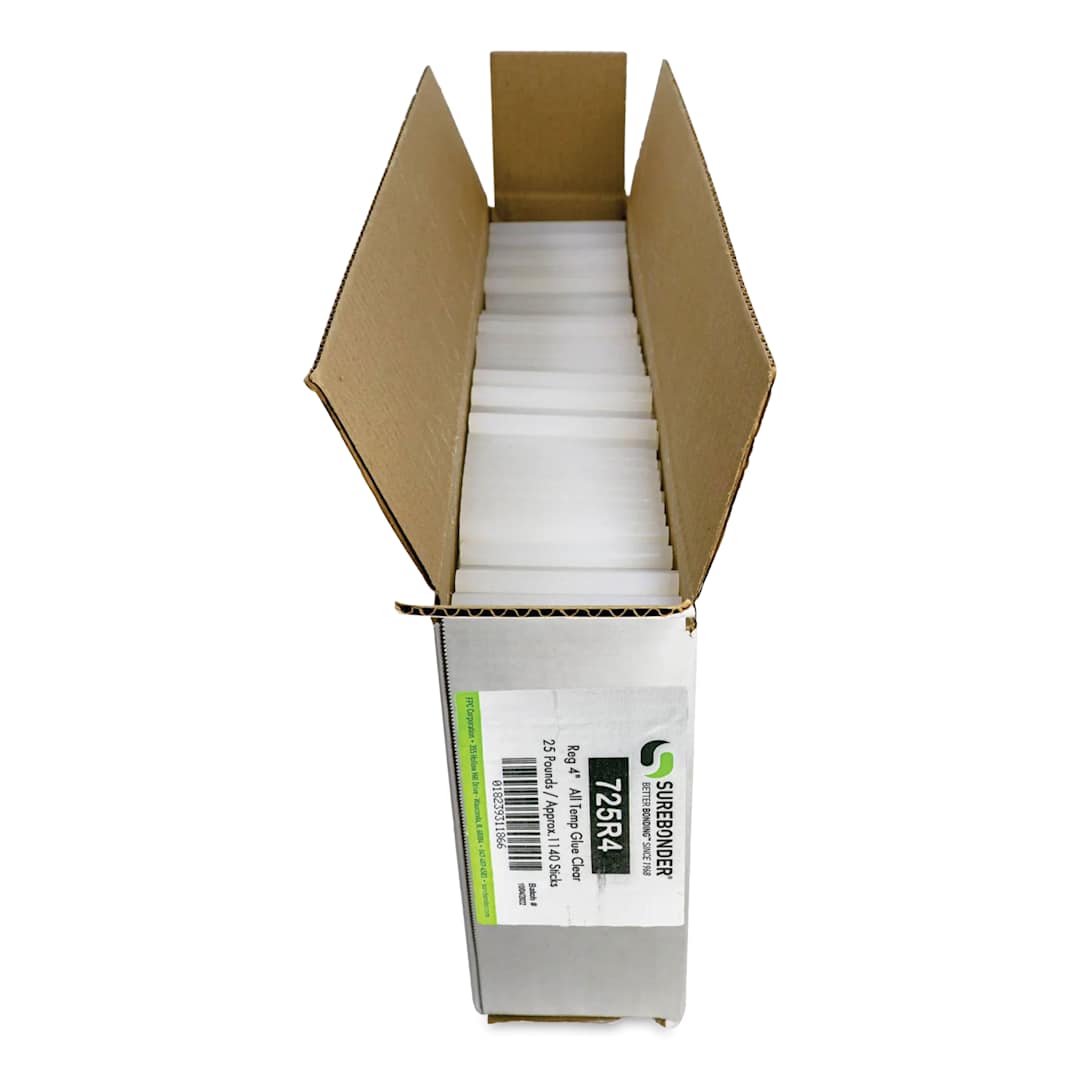 Open in modal - Surebonder Clear Stik Hot Glue Sticks - 25 lb, 7/16" x 4" - packaging open