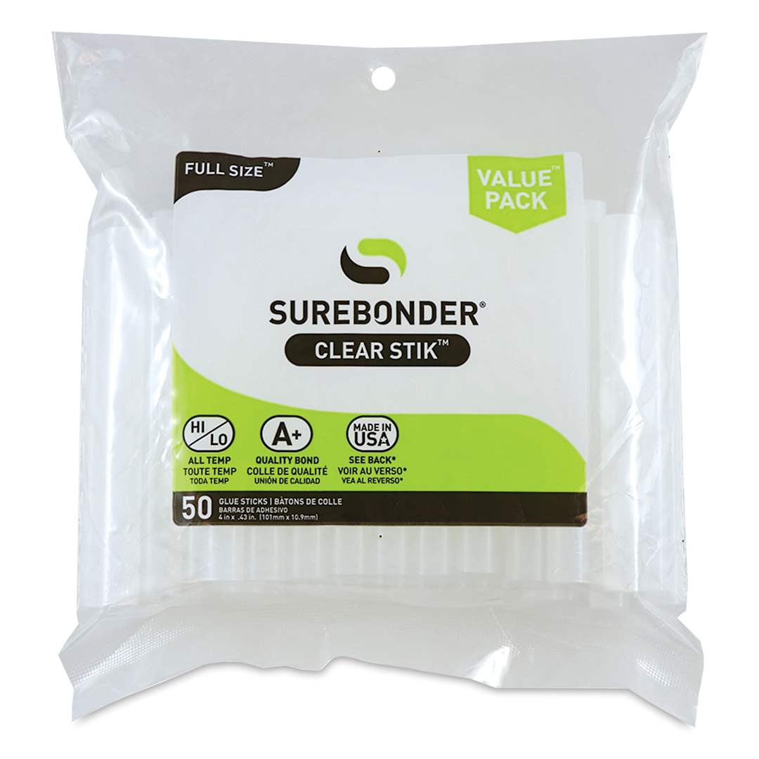 Open in modal - Surebonder Clear Stik Hot Glue Sticks - 7/16" x 4", Pkg of 50 - front of packaging