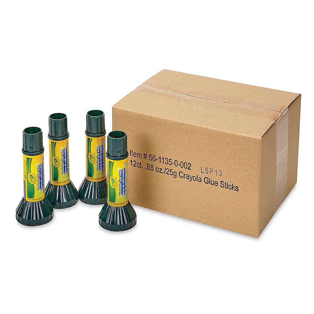 Open in modal - Crayola Washable Glue Sticks - .88 oz, Pkg of 12, four sticks in front of the box